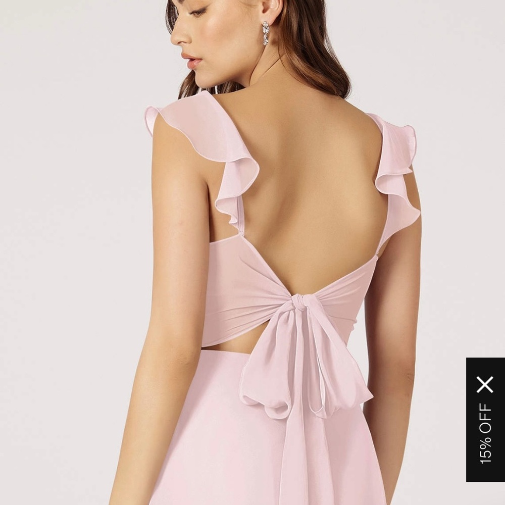 Azazie Everett A-Line V-Neck Ruched Chiffon Floor-Length Dress in Blushing Pink - Picture 3 of 7